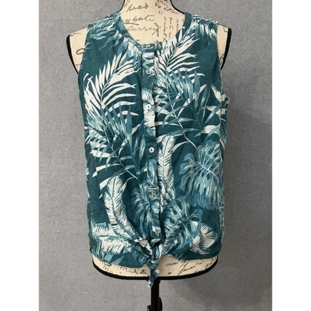 CC california Women linen top floral size medium hawaiian Leaves top - Picture 1 of 8